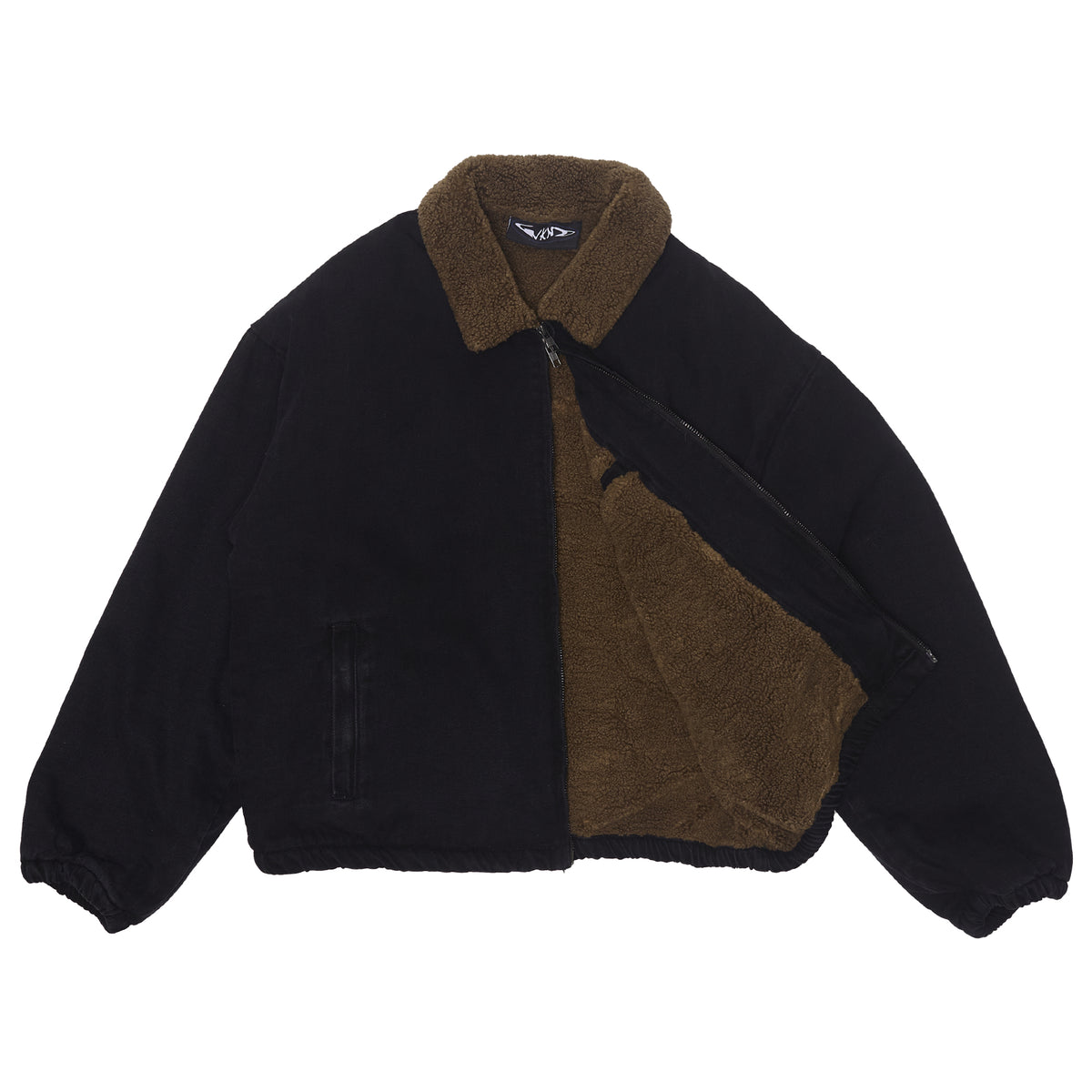 Zip Jacket - Washed Black Denim Sherpa