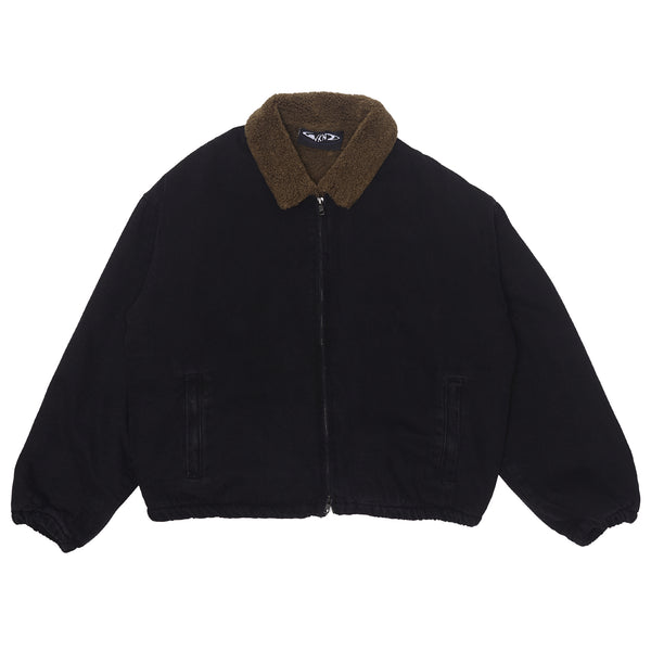 Zip Jacket - Washed Black Denim Sherpa