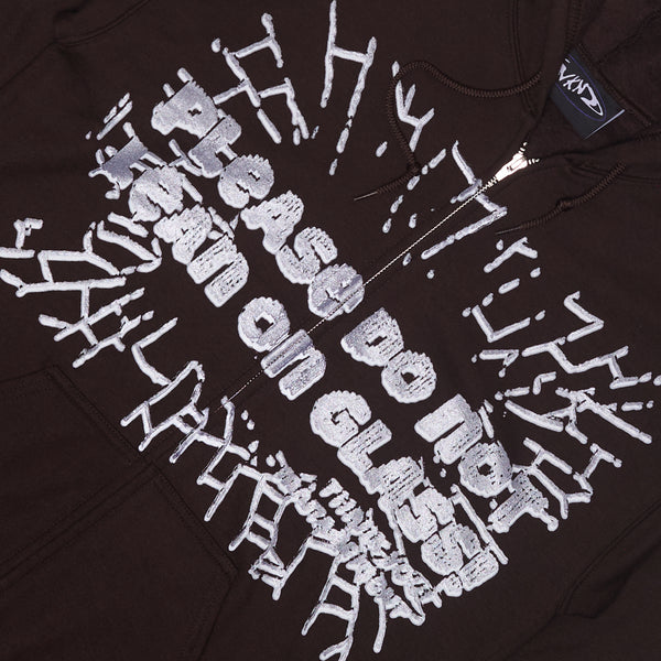 Please Do Not Lean On Glass Zip Hoodie - Brown