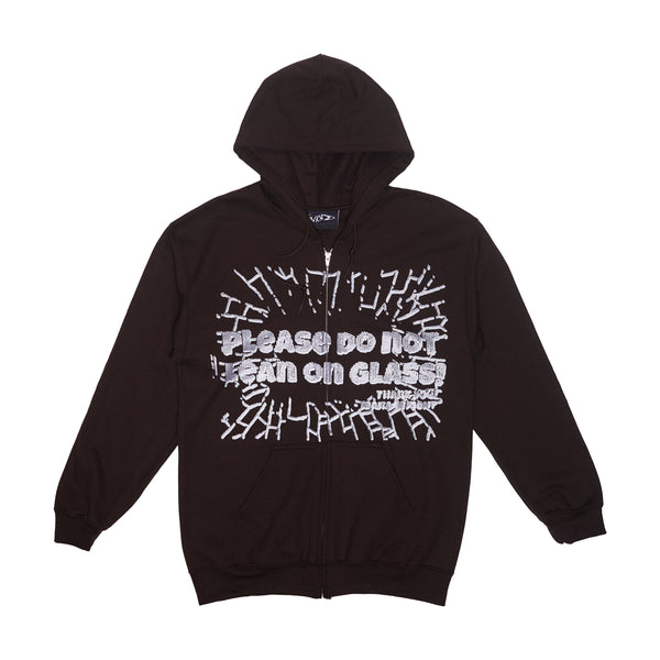 Please Do Not Lean On Glass Zip Hoodie - Brown